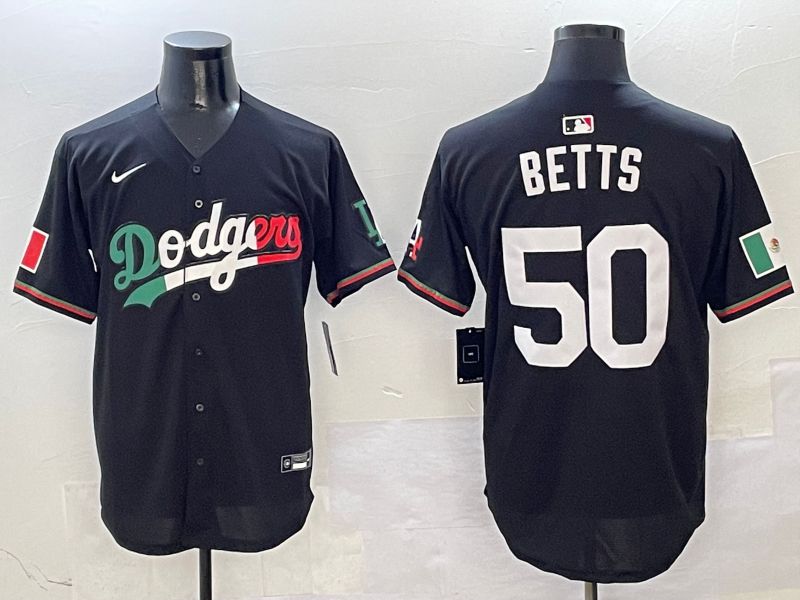 Men Los Angeles Dodgers #50 Betts Black Mexico Nike 2025 MLB Jersey style 1